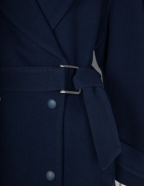 Thierry Mugler Vintage 1980s Navy Blue Wool Belted Coat