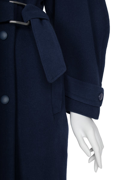 Thierry Mugler Vintage 1980s Navy Blue Wool Belted Coat