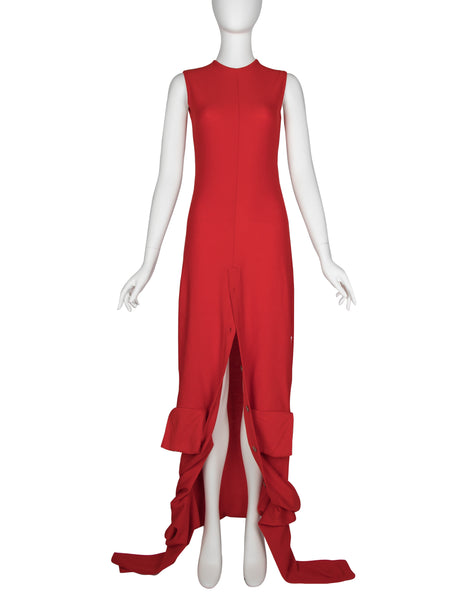 Jean Paul Gaultier Vintage AW 1991 Red Wool Continuous Convertible Cardigan Sweater Dress