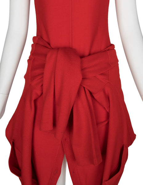 Jean Paul Gaultier Vintage AW 1991 Red Wool Continuous Convertible Cardigan Sweater Dress