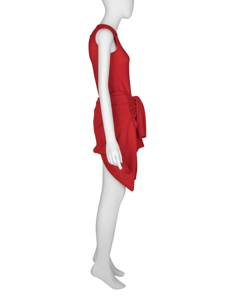 Jean Paul Gaultier Vintage AW 1991 Red Wool Continuous Convertible Cardigan Sweater Dress