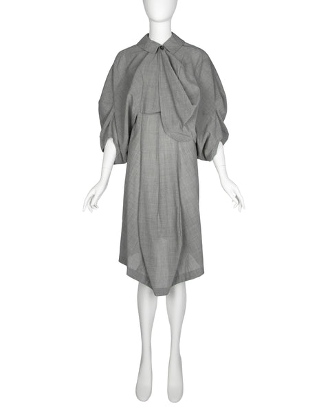 Comme des Garcons Vintage SS 1995 Grey Scalloped Cropped Jacket and Dress Ensemble