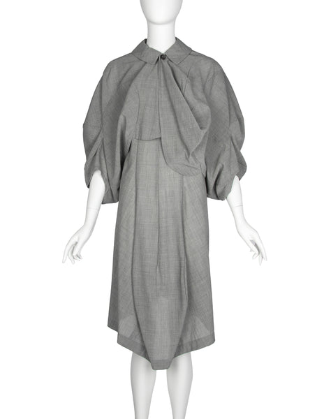 Comme des Garcons Vintage SS 1995 Grey Scalloped Cropped Jacket and Dress Ensemble