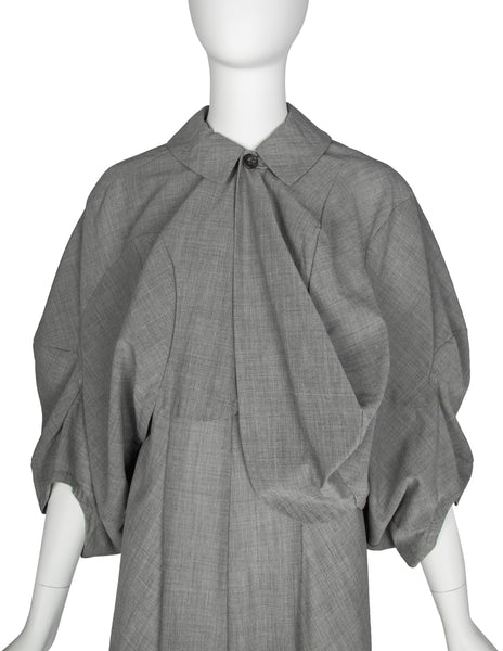 Comme des Garcons Vintage SS 1995 Grey Scalloped Cropped Jacket and Dress Ensemble