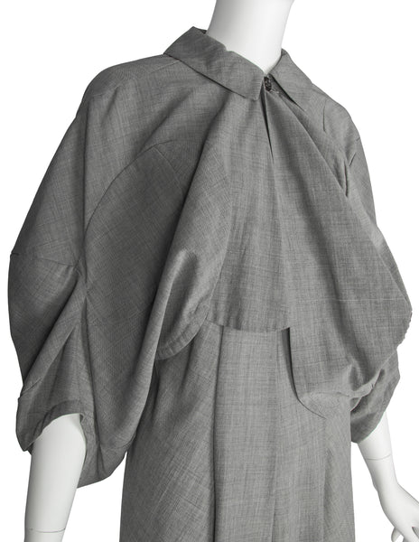 Comme des Garcons Vintage SS 1995 Grey Scalloped Cropped Jacket and Dress Ensemble