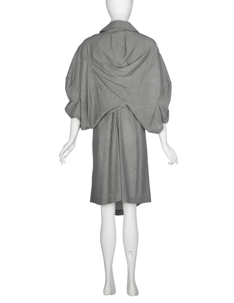 Comme des Garcons Vintage SS 1995 Grey Scalloped Cropped Jacket and Dress Ensemble