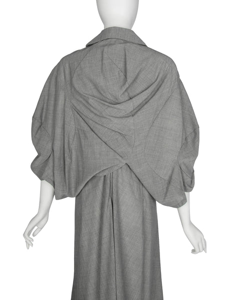 Comme des Garcons Vintage SS 1995 Grey Scalloped Cropped Jacket and Dress Ensemble