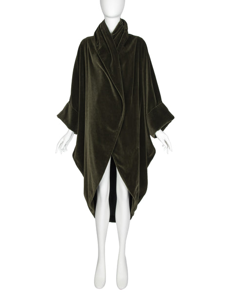Romeo Gigli Vintage AW 1989 Green Velvet Cocoon Coat
