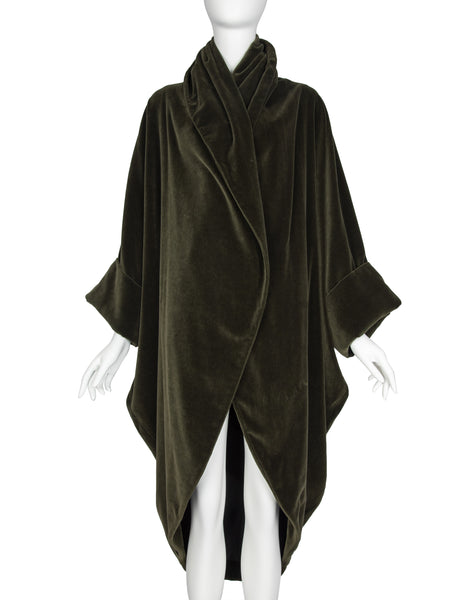 Romeo Gigli Vintage AW 1989 Green Velvet Cocoon Coat