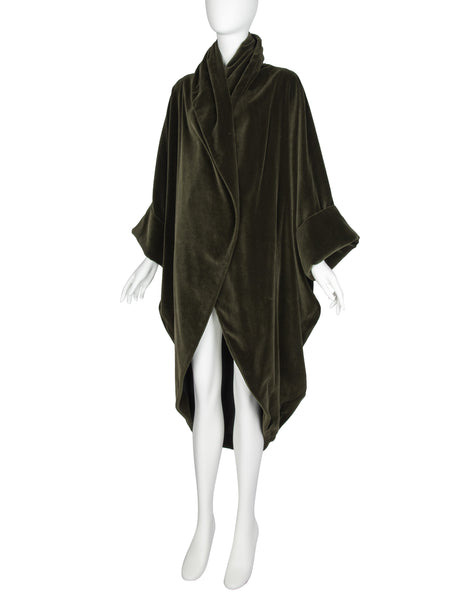 Romeo Gigli Vintage AW 1989 Green Velvet Cocoon Coat