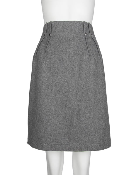 Thierry Mugler Vintage Early 1980s Grey Wool Jacket and Skirt Suit