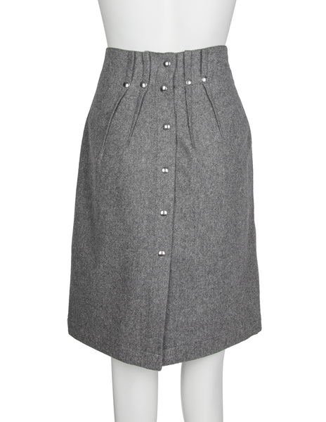 Thierry Mugler Vintage Early 1980s Grey Wool Jacket and Skirt Suit