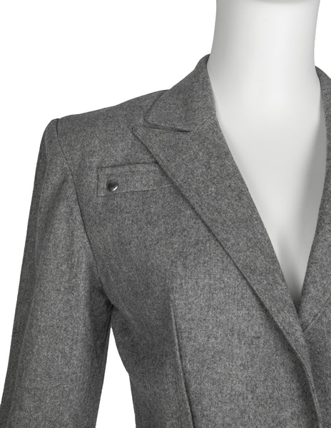 Thierry Mugler Vintage Early 1980s Grey Wool Jacket and Skirt Suit