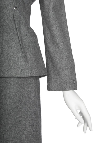Thierry Mugler Vintage Early 1980s Grey Wool Jacket and Skirt Suit