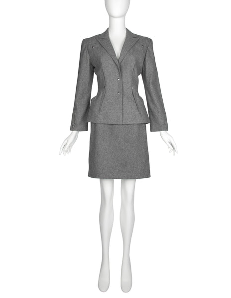 Thierry Mugler Vintage Early 1980s Grey Wool Jacket and Skirt Suit