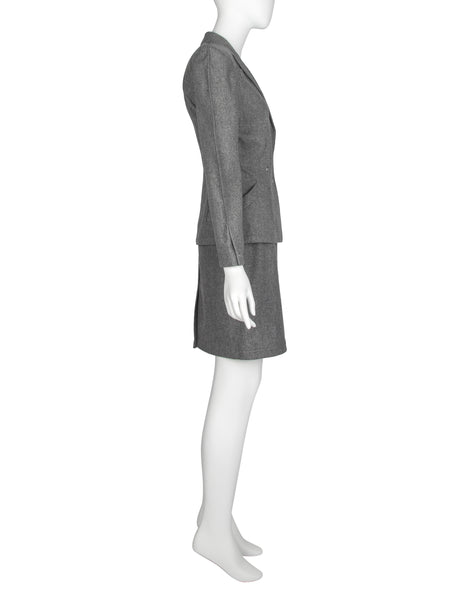 Thierry Mugler Vintage Early 1980s Grey Wool Jacket and Skirt Suit