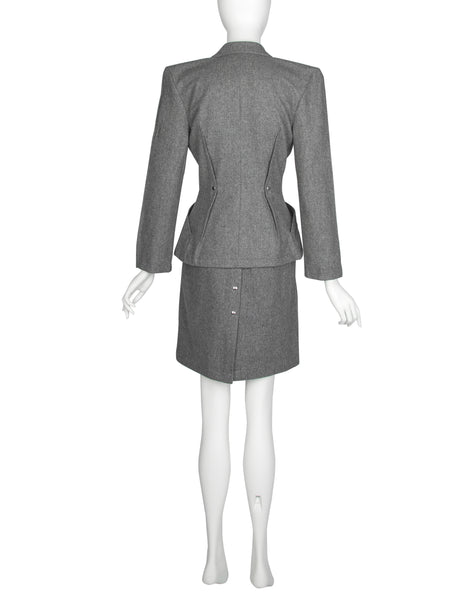 Thierry Mugler Vintage Early 1980s Grey Wool Jacket and Skirt Suit