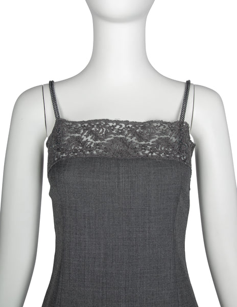 Christian Dior Vintage AW 1997 by John Galliano Grey Lace and Pearl Strap Mini Dress