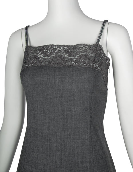 Christian Dior Vintage AW 1997 by John Galliano Grey Lace and Pearl Strap Mini Dress