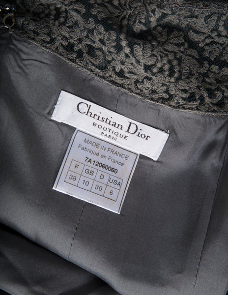 Christian Dior Vintage AW 1997 by John Galliano Grey Lace and Pearl Strap Mini Dress