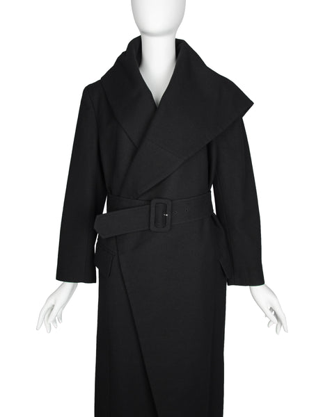 Comme des Garcons Vintage AW 1987 Black Wool Asymmetric Large Shawl Collar Coat