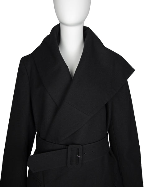 Comme des Garcons Vintage AW 1987 Black Wool Asymmetric Large Shawl Collar Coat