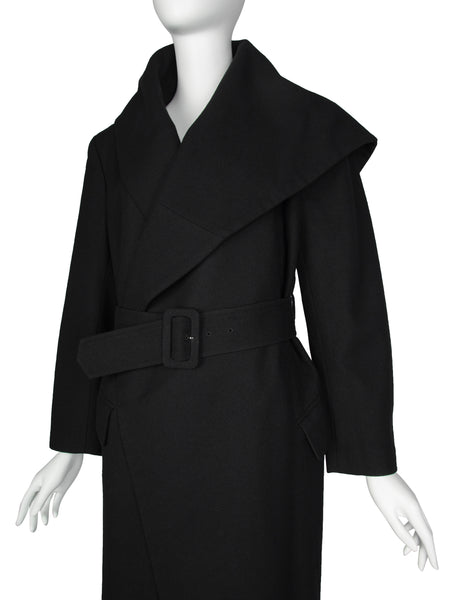 Comme des Garcons Vintage AW 1987 Black Wool Asymmetric Large Shawl Collar Coat