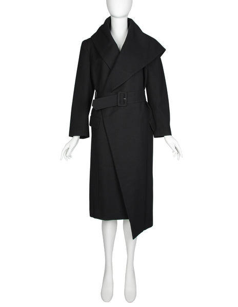Comme des Garcons Vintage AW 1987 Black Wool Asymmetric Large Shawl Collar Coat