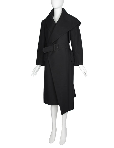 Comme des Garcons Vintage AW 1987 Black Wool Asymmetric Large Shawl Collar Coat