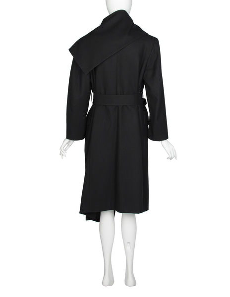 Comme des Garcons Vintage AW 1987 Black Wool Asymmetric Large Shawl Collar Coat