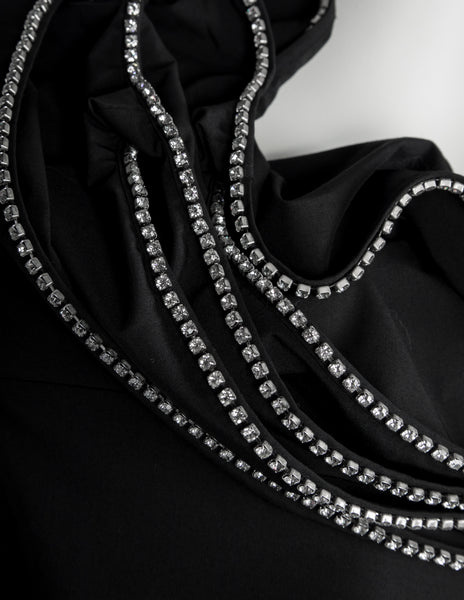 Junya Watanabe Vintage SS 2000 Rhinestone Trim Layered Collar Black A-Line Mini Dress