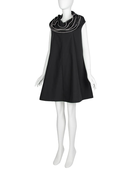 Junya Watanabe Vintage SS 2000 Rhinestone Trim Layered Collar Black A-Line Mini Dress