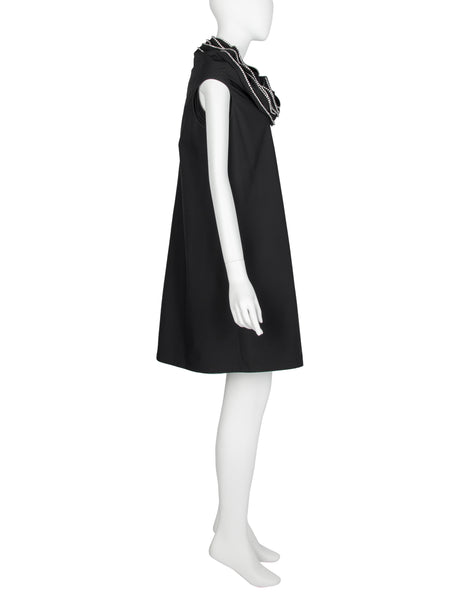 Junya Watanabe Vintage SS 2000 Rhinestone Trim Layered Collar Black A-Line Mini Dress