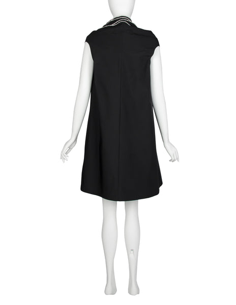 Junya Watanabe Vintage SS 2000 Rhinestone Trim Layered Collar Black A-Line Mini Dress