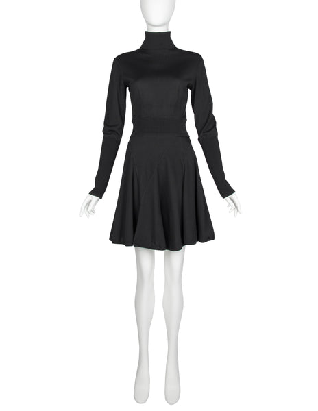 Azzedine Alaia Vintage AW 1987 Black Seamed Knit Skater Dress