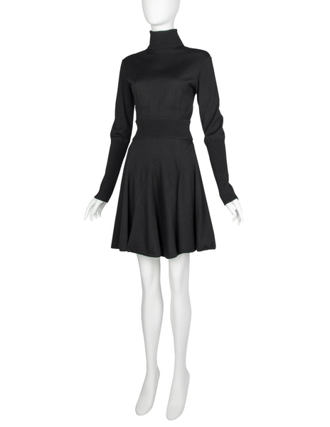 Azzedine Alaia Vintage AW 1987 Black Seamed Knit Skater Dress