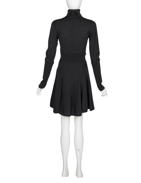 Azzedine Alaia Vintage AW 1987 Black Seamed Knit Skater Dress