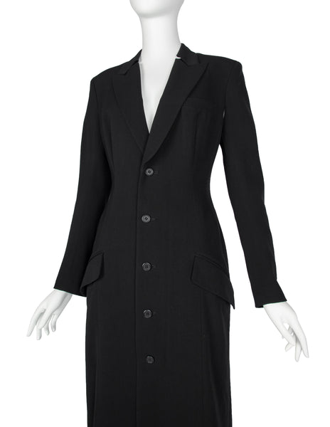 Yohji Yamamoto Vintage AW 1994 Black Wool Gabardine Tailored Coat Dress