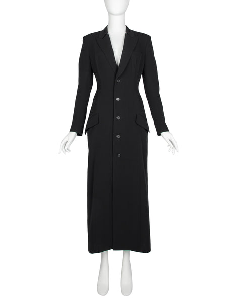 Yohji Yamamoto Vintage AW 1994 Black Wool Gabardine Tailored Coat Dress