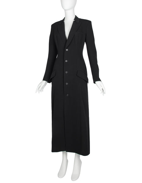 Yohji Yamamoto Vintage AW 1994 Black Wool Gabardine Tailored Coat Dress