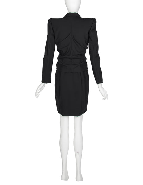 John Galliano Vintage SS 1998 Black Gathered Jacket and LBD Sheath Dress Ensemble