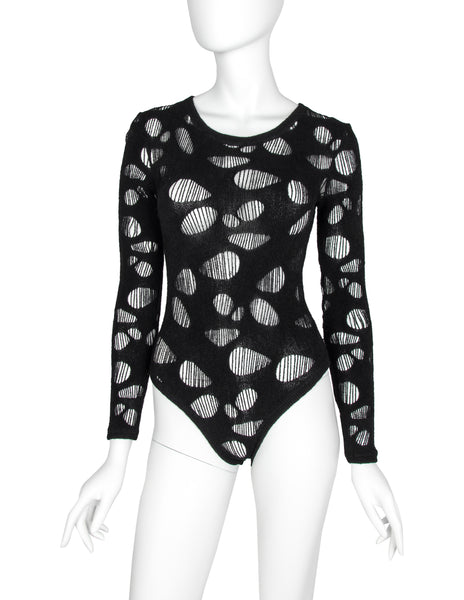 Thierry Mugler Vintage Black Hole Cutout Stretch Bodysuit
