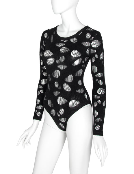 Thierry Mugler Vintage Black Hole Cutout Stretch Bodysuit