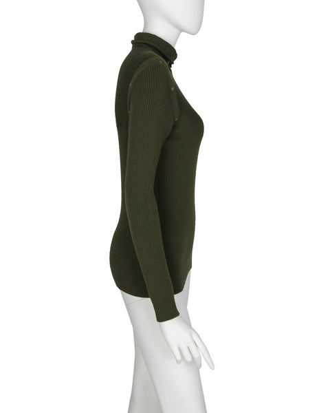 Thierry Mugler Vintage 1970s Green Ribbed Sweater