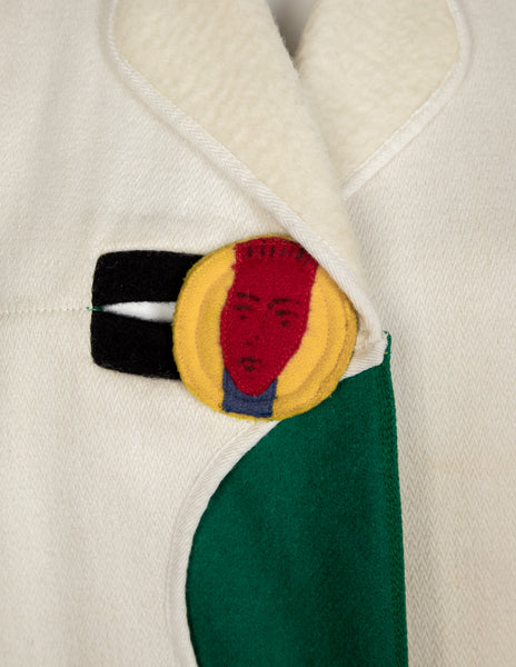 Jean Charles de Castelbajac Vintage AW 1990 Off-White Wool Coat with Handmade Buttons