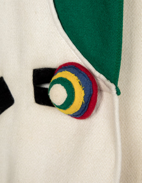 Jean Charles de Castelbajac Vintage AW 1990 Off-White Wool Coat with Handmade Buttons