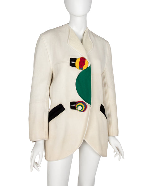 Jean Charles de Castelbajac Vintage AW 1990 Off-White Wool Coat with Handmade Buttons