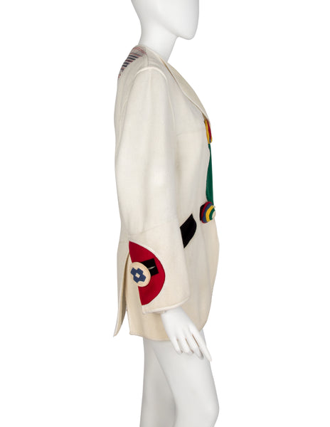 Jean Charles de Castelbajac Vintage AW 1990 Off-White Wool Coat with Handmade Buttons