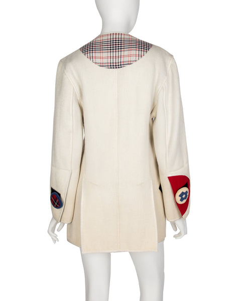 Jean Charles de Castelbajac Vintage AW 1990 Off-White Wool Coat with Handmade Buttons