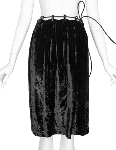 Gucci Vintage AW 1999 by Tom Ford Crushed Velvet Leather Drawstring Skirt
